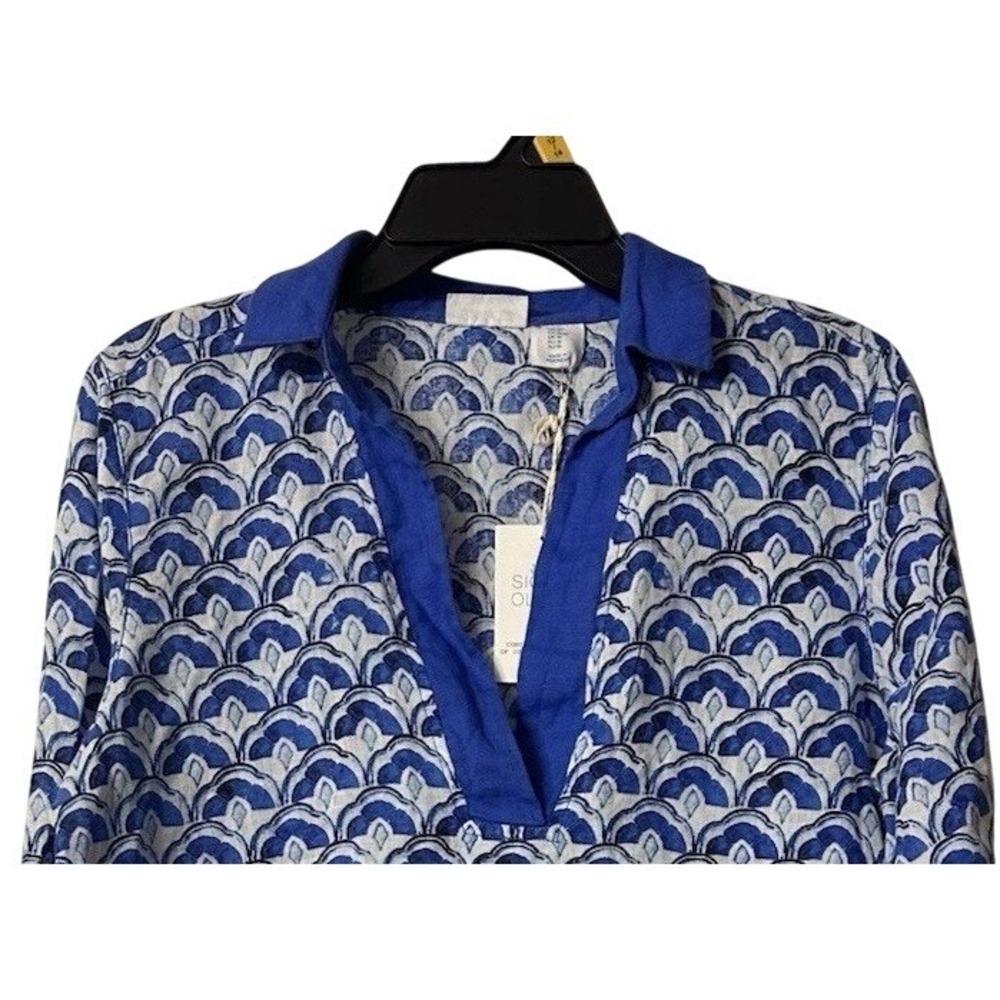 NWT Sigrid Olsen Womens Blue 3/4 Sleeve Linen Top Blouse Shirt Size Medium - Picture 2 of 9